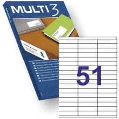 Multi3 Pack de 5100 Etiquetas Blancas TamaÃ±o 70x16.9mm - 100 Hojas x 51 Etiquetas - Aptas para Imprimir Laser y Tinta