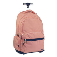 Milan Serie 1918 Mochila Escolar 25L con Carro Integrado y Mango Metalico Retractil - 3 Bolsillos Delanteros + 2 Bolsillos Laterales - TamaÃ±o 46,5x30x17cm - Color Rosa