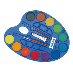 Milan Paleta de 12 Acuarelas Ã˜45 mm + Tubo de Pintura Blanca + 2 Pinceles Serie 101 - Mezclable - Colores Surtidos