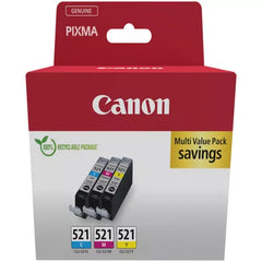 Canon CLI521 Pack of 3 Original Ink Cartridges - Cyan, Magenta, Amarillo - 2934B015/2934B010