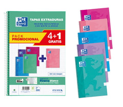 Oxford School Write&Erase Pack 4+1 de Cuaderno Espiral 80 Hojas Cuadricula 4x4 con Margen - Tapa Extradura - Colores Surtidos