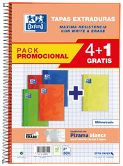 Oxford School Classic Write&Erase Pack de 5 Cuadernos Espiral Tapa Extradura - TamaÃ±o Folio - Milimetrado con Margen - 80 Hojas - Colores Surtidos