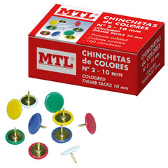 Dohe Caja de 100 Chinchetas de Colores Surtidos del NÂº2 - Fabricadas con Materiales de Gran Resistencia y Calidad