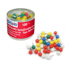 Dohe Caja de 100 Agujas de SeÃ±alizacion - Cabeza de Plastico y Punta Metalica de Primera Calidad - Colores Surtidos