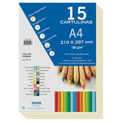 Dohe Pack de 15 Cartulinas A4 de 180gr - Con PH Neutro - Libres de Cloro Elemental - Color Crema