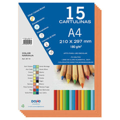 Dohe Pack de 15 Cartulinas A4 de 180gr - Con PH Neutro - Libres de Cloro Elemental - Color Naranja