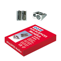 Dohe Caja de 12 Afilalapices Doble de Metal - Forma de CuÃ±a - Cuchilla de Acero Resistente