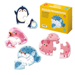 Dohe Pack de 4 Puzzles para NiÃ±os de 2/3 Piezas - Tematica Animales - Doble Capa de Carton - Capa Intermedia de Contrachapado - Estimula Imaginacion - A partir de 2 AÃ±os
