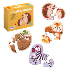 Dohe Pack de 4 Puzzles para NiÃ±os de 4/5 Piezas - Tematica Animales - Doble Capa de Carton - Capa Intermedia de Contrachapado - Estimula Imaginacion - A partir de 2 AÃ±os
