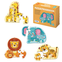 Dohe Pack de 4 Puzzles para NiÃ±os de 6 Piezas - Tematica Animales - Doble Capa de Carton - Capa Intermedia de Contrachapado - Estimula Imaginacion - A partir de 2 AÃ±os