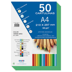 Dohe Pack de 50 Cartulinas A4 de 180g/m2 - PH Neutro - Libres de Cloro Elemental - Colorantes Biodegradables - Color Verde MiÃ±o