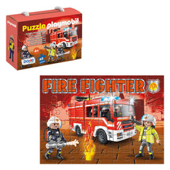 Dohe Playmobil Puzzle para NiÃ±os de 48 Piezas - Tematica Bomberos - Doble Capa de Carton - Capa Intermedia de Contrachapado - Estimula Imaginacion y Razonamiento - Atractivos Colores y Dibujos