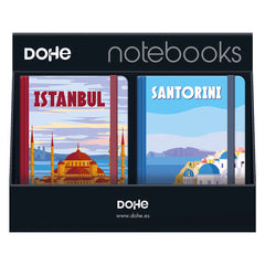Dohe Expositor con 12 Notebooks TamaÃ±o A5 - 12x17cm - Incluye Notebooks de Santorini, Montecarlo, Italy e Istambul - Ideal para Tomar Notas y Organizar Tus Ideas