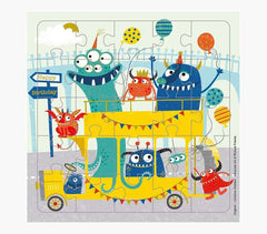 Pictura Tarjeta Puzzle Monstruos de 25 Piezas + Tarjeta Plegada - Troquelado - 15.5x15.5cm - Incluye Sobre Blanco y Envoltorio de Celofan - Papel con Certificacion FSC