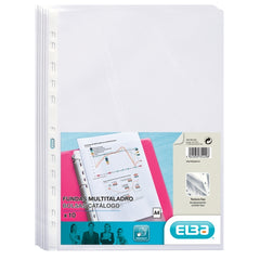 Elba Pack de 10 Fundas Multitaladro PP 70 Micras - TamaÃ±o A4 - Acabado Cristal - Transparente