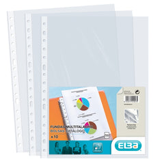Elba Pack de 10 Fundas Multitaladro PP 70 Micras - TamaÃ±o Folio - Acabado Cristal - Transparente