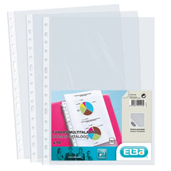 Elba Pack de 10 Fundas Multitaladro PP 90 Micras - TamaÃ±o Folio - Acabado Piel Naranja - Transparente
