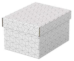 Esselte Pack de 3 Cajas PequeÃ±as de Almacenamiento con Tapa 200x150x255mm - Carton 100% Reciclado y Reciclable - DiseÃ±o Blanco con Dibujo
