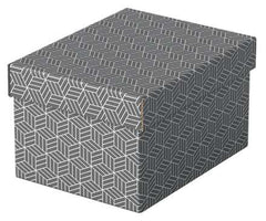 Esselte Pack de 3 Cajas PequeÃ±as de Almacenamiento con Tapa 200x150x255mm - Carton 100% Reciclado y Reciclable - DiseÃ±o Gris con Dibujo