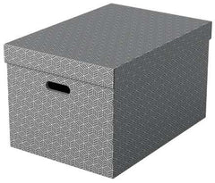 Esselte Pack de 3 Cajas Grandes de Almacenamiento con Tapa 355x305x510mm - Carton 100% Reciclado y Reciclable - Asas Integradas - DiseÃ±o Gris con Dibujo