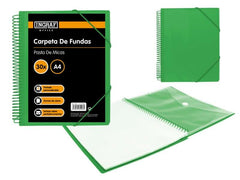 Ingraf Carpeta 30 Fundas A4 + Sobre con Broche - Espiral Plastica Indeformable - Apertura 360 Grados - Portada Personalizable - Color Verde