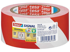 Tesa Cinta Adhesiva de SeÃ±alizacion 50mm x 66m - Ideal para SeÃ±alizar Obstaculos Permanentes - Adhesivo sin disolventes - Color Rojo/Blanco