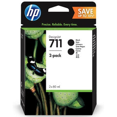 HP P2V31A Black Pack of 2 Original Ink Cartridges - 711