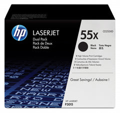 Pacote preto HP CE255XD com 2 cartuchos de toner originais - 55X