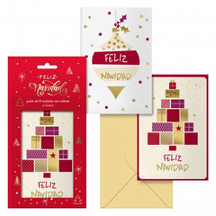 Dohe Glytter Pack de 8 Tarjetas de Felicitacion NavideÃ±a con Sobre - 2 Modelos Distintos - TamaÃ±o 12,2x23,5cm - Papel Offset - Impresas a todo Color