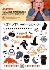 Alpino Pack de Tatuajes Halloween - DiseÃ±os Terrorificos - Colores Plata, Negro y Naranja