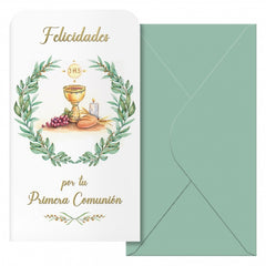 Dohe Caliz Pack de 6 Tarjetas/Billeteros de Felicitacion de Comunion con Sobre - TamaÃ±o 9x16cm - Papel Offset - Impresas a todo Color