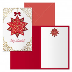 Dohe Golden Star Pack de 6 Tarjetas de Felicitacion NavideÃ±a con Sobre - TamaÃ±o Cerrada 11.5x17cm, Abierta 23x17cm - Papel Offset - Impresas a todo Color