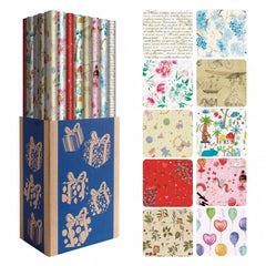 Dohe Everyday Expositor de 50 Rollos de Papel Regalo - 10 DiseÃ±os Diferentes - 5 Rollos por DiseÃ±o - Medidas del Rollo 0.70x2m