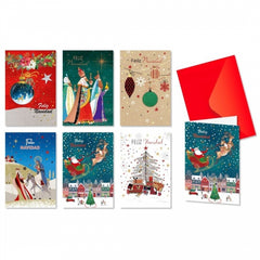 Bismark Pack de 24 Tarjetas de Felicitacion NavideÃ±a con Sobre Rojo - TamaÃ±o Tarjeta 11.5x17cm - DiseÃ±os Variados con Brillo
