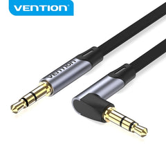 Vention Cable Auxiliar Estereo - Angulo de 90Â° - Chapado en Oro - Conductor de Cobre Esmaltado - Revestimiento de Aleacion de Aluminio - Color Gris
