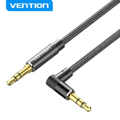 Vention Cable de Audio - Conector Angulo 90Âº - Chapado en Oro - Carcasa de Aluminio - Cobre Esmaltado - TPE Trenzado - Color Negro
