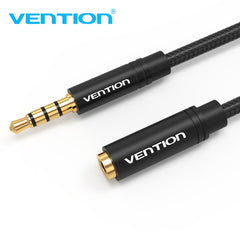 Vention BHBBG Cable de Extension de Audio - Estereo - Contactos BaÃ±ados en Oro - Diametro 3.5 mm - Color Negro