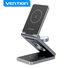 Vention Soporte Cargador Inalambrico 3 en 1 MagSafe - Carga Rapida 15W - Plegable 180Â° - Color Negro