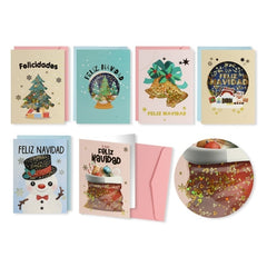 Bismark Pack de 24 Tarjetas de Felicitacion NavideÃ±a con Lentejuelas 3D - Incluye Sobres de Colores - DiseÃ±os Variados