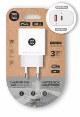 TechOneTech Cargador de Pared PD 65W con 1 Puerto USB-C + 1 Puerto USB-A