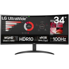 LG Ultrawide Monitor 34" Curvo LED VA WQHD 100Hz HDR10 FreeSync - Respuesta 5ms - Angulo de Vision 178Âº - 21:9 - HDMI, DisplayPort - VESA 100x100mm