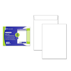 Bismark Pack of 5 90gr Paper Envelopes - Measurements 229x324mm - Self-adhesive Closure - White Color