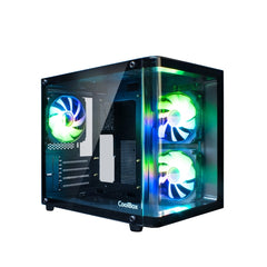Coolbox GM100 Vision Caja Mini Torre Micro ATX, Mini-ITX - Frontal y Lateral Cristal Templado - TamaÃ±o HDD 2.5" - USB-A 3.0 y Audio - 3 Ventiladores ARGB 120mm - Soporta Refrigeracion Liquida