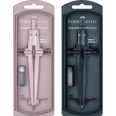 Faber-Castell Stream 2025 Compas Escolar de Ajuste Rapido - Circunferencias de hasta Ã˜ 340mm - Incluye Bote de Minas - Colores Rosa y Azul Marino Aleatorios