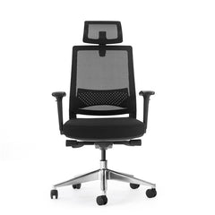 Cromad Senior SE1600 Silla de Oficina - Altura Ajustable con Elevador de Gas de Grado 4 - Soporte Lumbar y Reposacabezas Ajustables - Respaldo de Malla - Ruedas de Nailon 360Âº - Color Negro