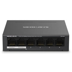 Mercusys Switch 6 Puertos RJ45 10/100Mbps - 4 Puertos PoE - Largo Alcance hasta 250m en Modo Extendido - Carcasa de Metal