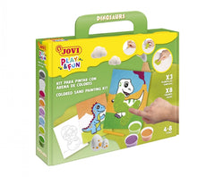 Jovi Play & Fun Kit Pinta con Arena Dinosaurs con 8 Botes de Arena + 1 Punzon + 3 Laminas con DiseÃ±os de Dinosaurios - Colores Surtidos