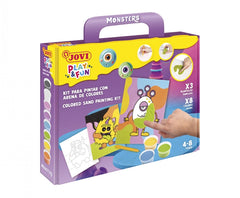 Jovi Play & Fun Kit Pinta con Arena Monsters con 8 Botes de Arena + 1 Punzon + 3 Laminas con DiseÃ±os de Monstruos - Colores Surtidos