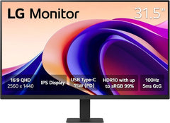 Monitor LG LED 31,5" IPS QHD HDR10 100Hz - Resposta 5ms - Ângulo de visão 178º - 16:9 - HDMI, USB-C - VESA 100x100mm