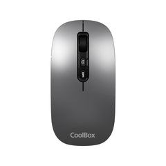 Coolbox W02 Raton Inalambrico - Bluetooth y RF 2.4GHz - Super Ligero - Boton Acceso Copilot - Recargable Por USB-C - DPI Ajustable - Sensor Optico - Color Gris